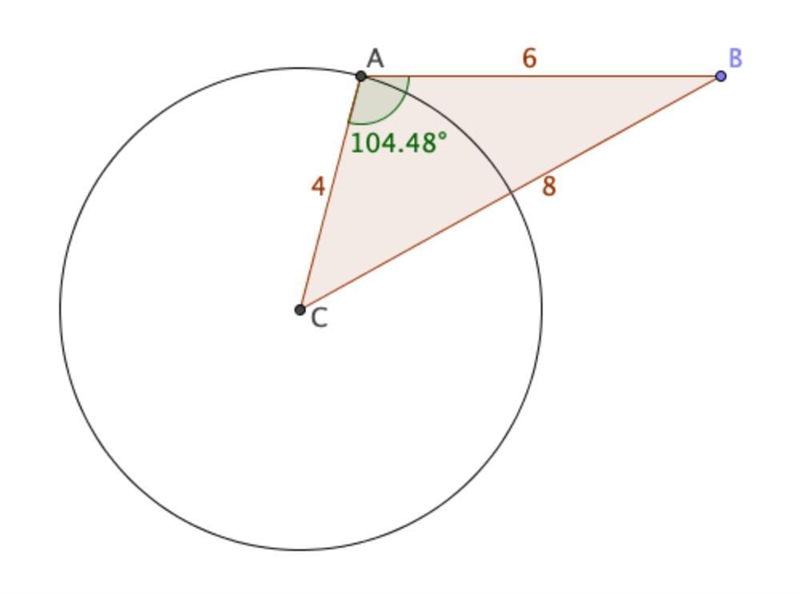 > In the diagram below, AC = 4, AB = 6 and BC = 8. Is segment AB tangent to OC-example-1