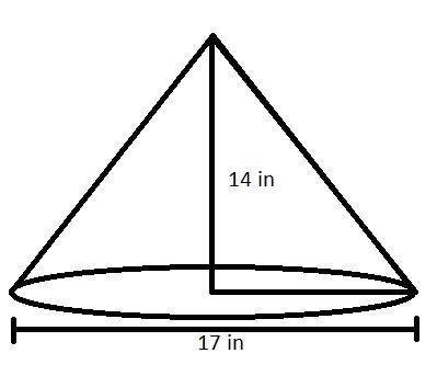 14. A right cone has a height of 14 in and a base diameter of 17 in. a Sketch and-example-1