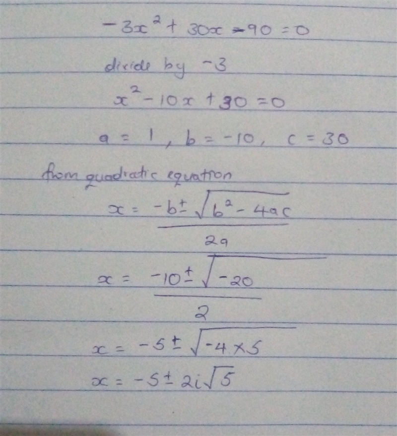 Help ASAP 5.(03.08) Solve - 3x2 + 30% - 90 = 0. (2 points) O x=5+216 O x=5715 X = 10+ 2115 O-example-1