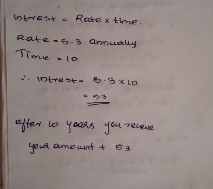 If you have to invest in an account that pays 5.3 compound annually, after 10 years-example-1