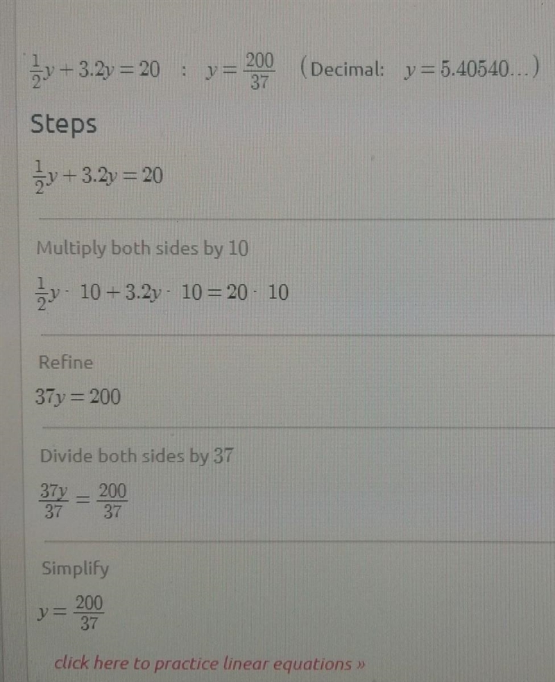 1/2y+3.2y=20 need some help, not very good with functions :/ asap tho pls--example-1