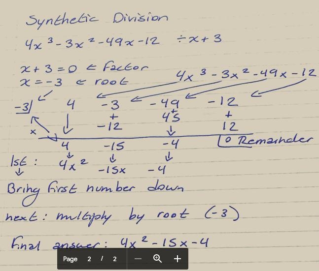 Please help i dont know the answer ( 4×³ - 3×² -49× - 12) ÷ (× + 3-example-1