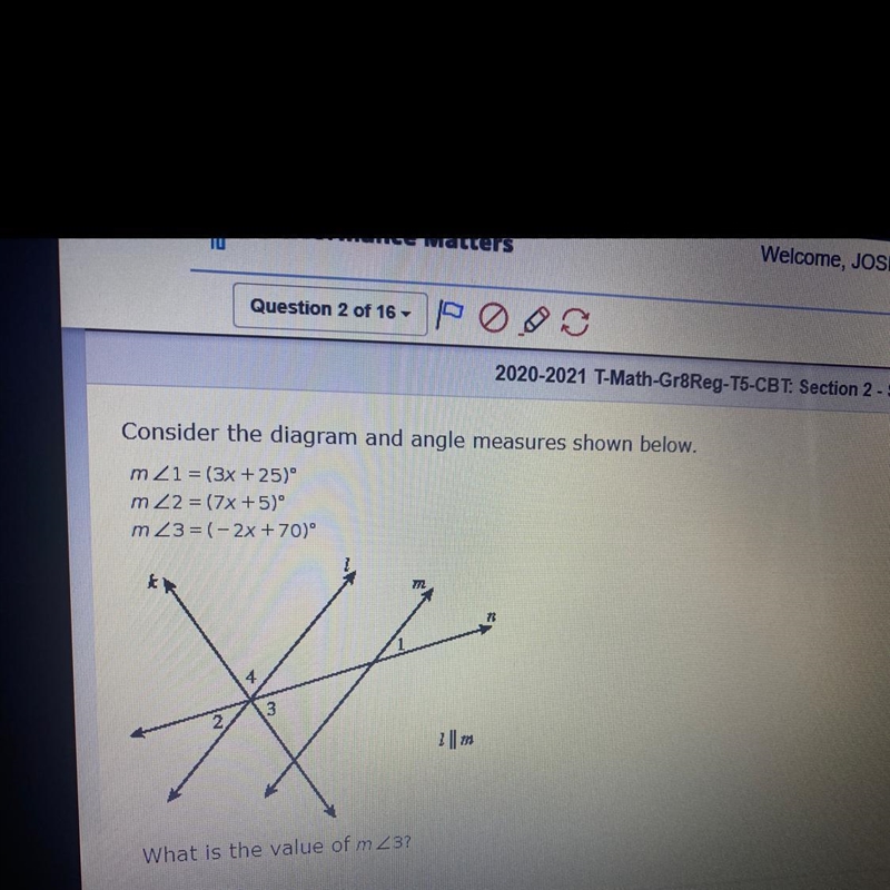 Consider the diagram and angle measures shown below What is the value of m angle 3 ?-example-1