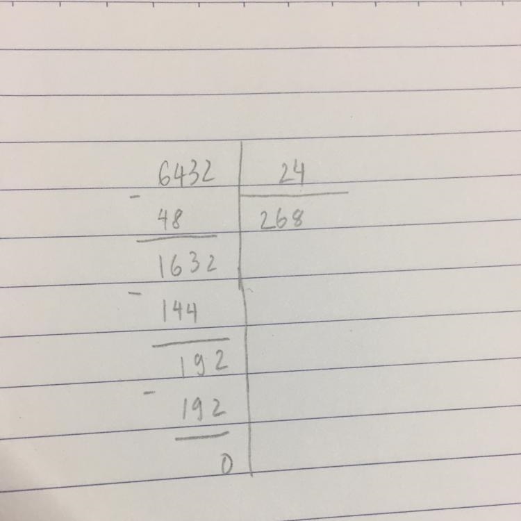 Use traditional division to solve 6432 ÷ 24.-example-1