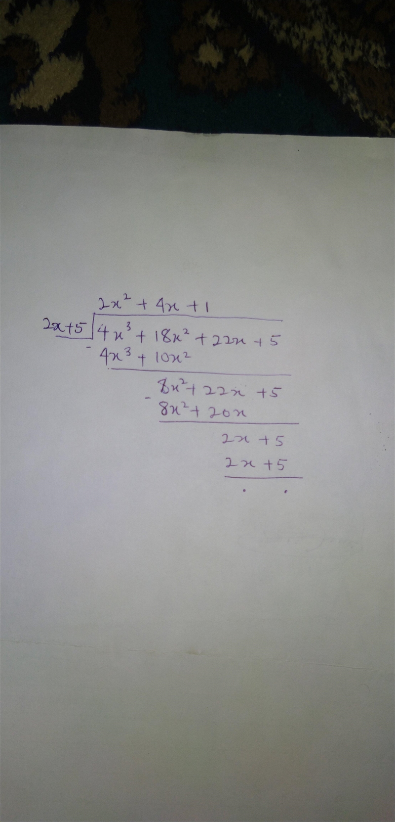 Use the long division method to find the result when 4x^3+18x^2+22x+54x 3 +18x 2 +22x-example-1