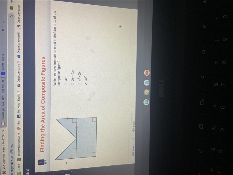 Which expression can be used to find the area of the composite figure? o 4x O 2x+ 2x-example-1