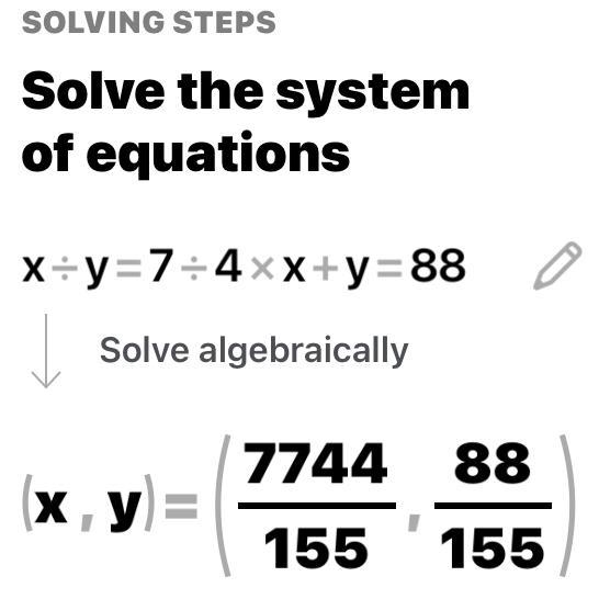 X : y = 7 : 4 x + y = 88 Work out the value of x – y-example-1