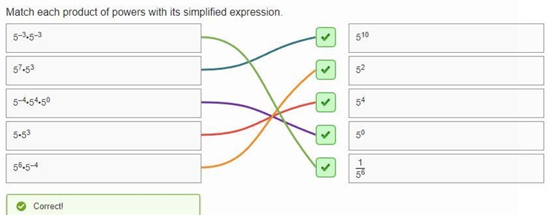 Match each product of powers with its simplified expression-example-1