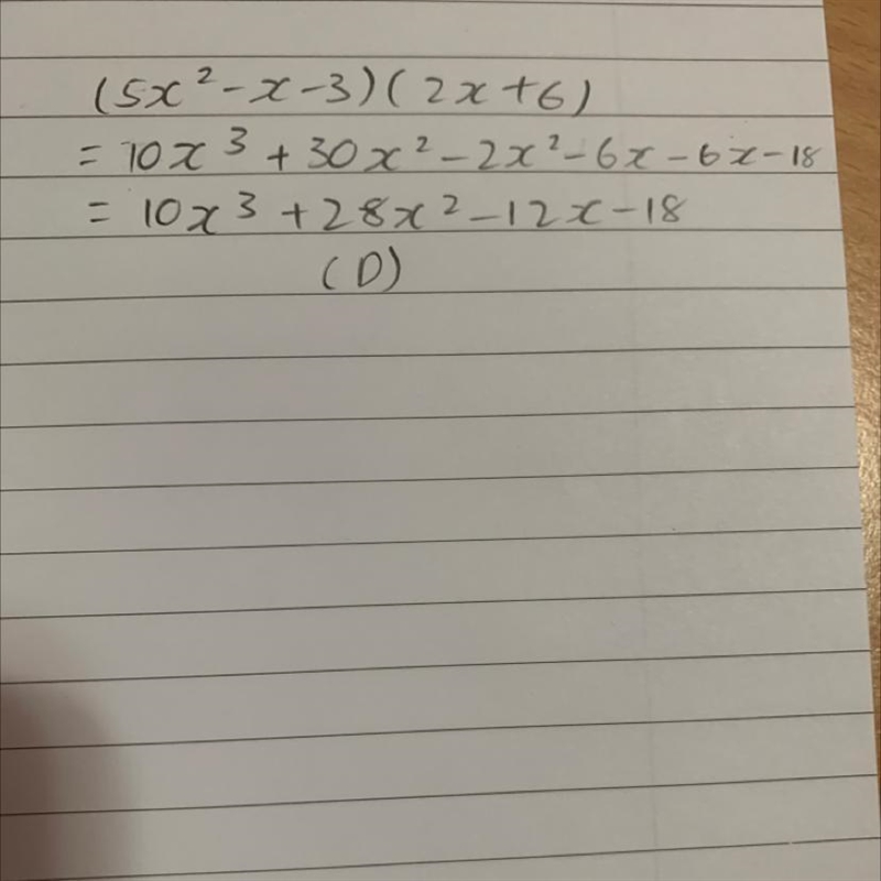 What is the product of the polynomials below? (5x2 - x-3)(2x+6)-example-1