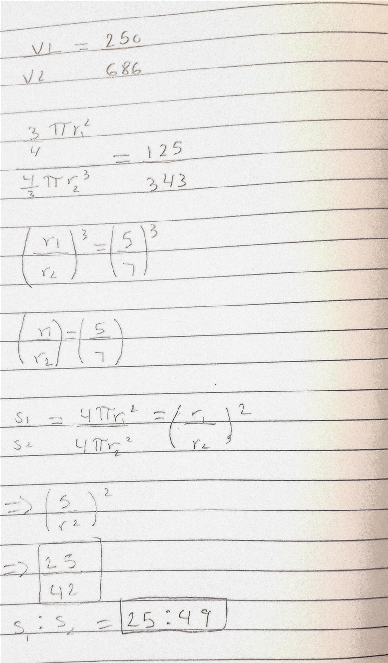 What’s the ratio of the area? 250/686 25/49 5/7 125/343-example-1