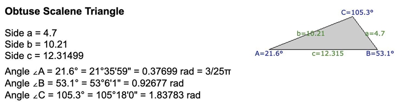 Find the length of the side C in the triangle ABC where a=4.7 b=10.21 and ACB=105.3-example-1