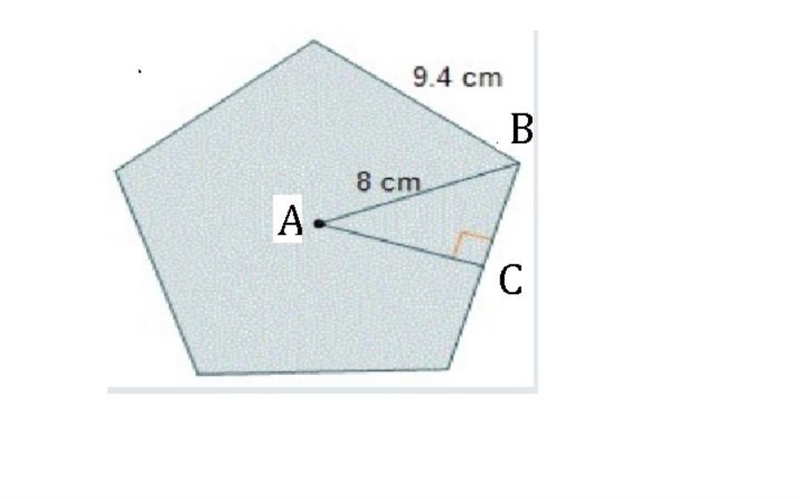 A regular pentagon is shown. A regular pentagon has side lengths of 9.4 centimeters-example-1