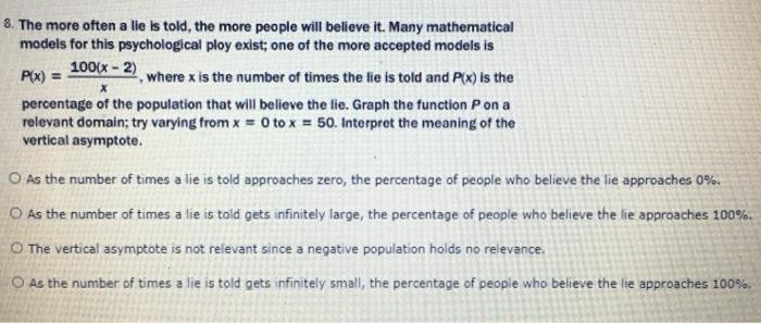 The more often a lie is told, the more people will believe it. Many mathematical models-example-1