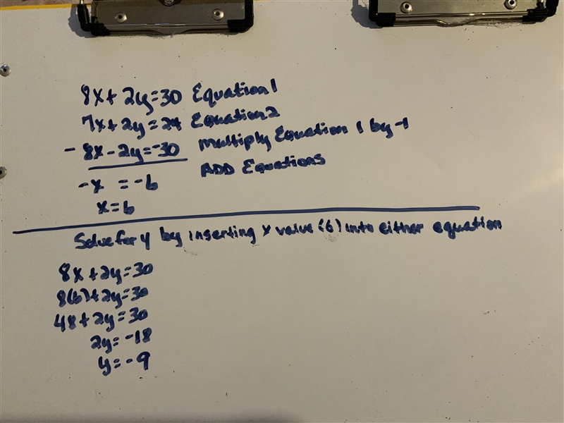 8x + 2y = 30 7x + 2y = 24 Solve the system of equations-example-1