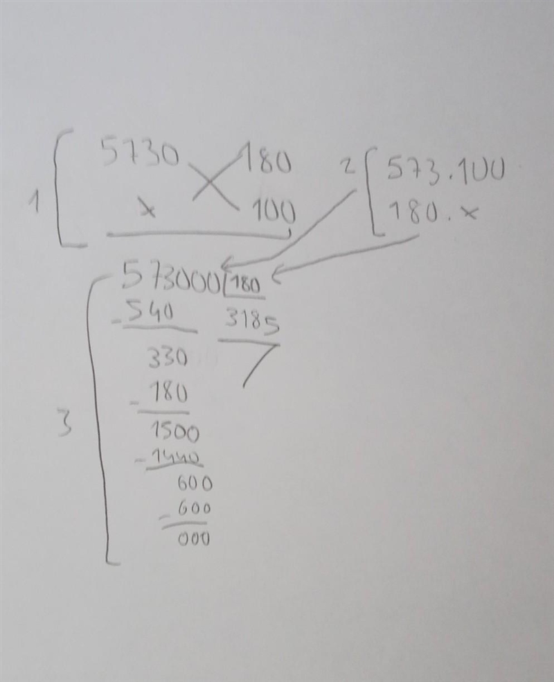 Carbon-14 has a half-life of 5730 years. How long will it take for 180 grams to decay-example-1