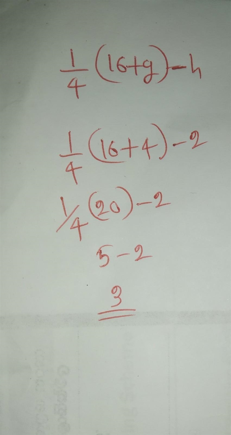 What is the value of the expression 1/4 (16 + 9)-h when g = 4 and n = 2? o B) 5 OC-example-1