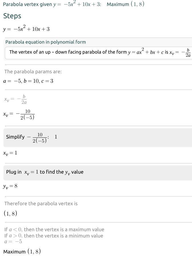 Find the vertex of the following parabolas y=-5x^2+10x+3​-example-1