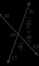 Vernon's work for finding the value of x is shown below. Lines A C and B D intersect-example-1