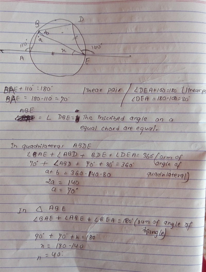 27. ABDE is a circle and chord AE = chord DE (see diagram). Calculate the value of-example-1