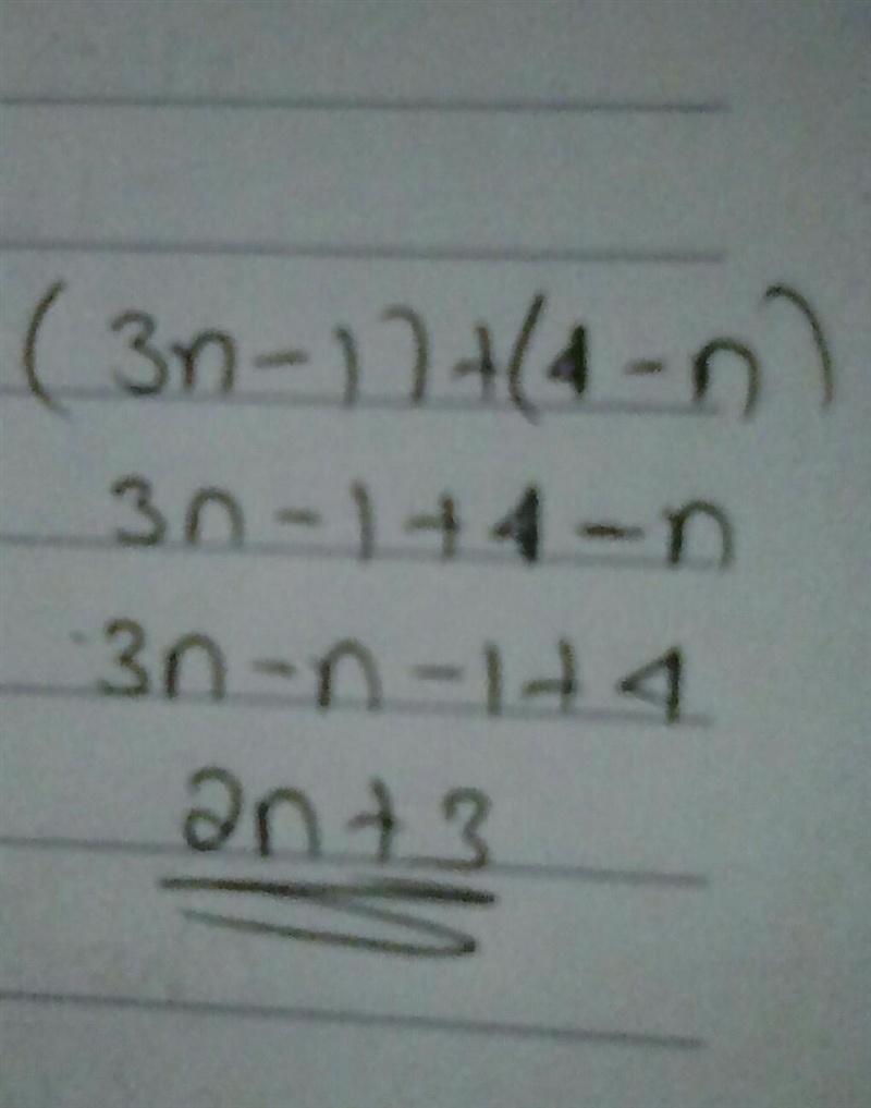 (3n – 1) + (4 – n) plzzzzzz hurry​-example-1