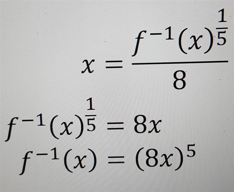 For the function f(x) =x 1/5 /8, find f-1(x)-example-1