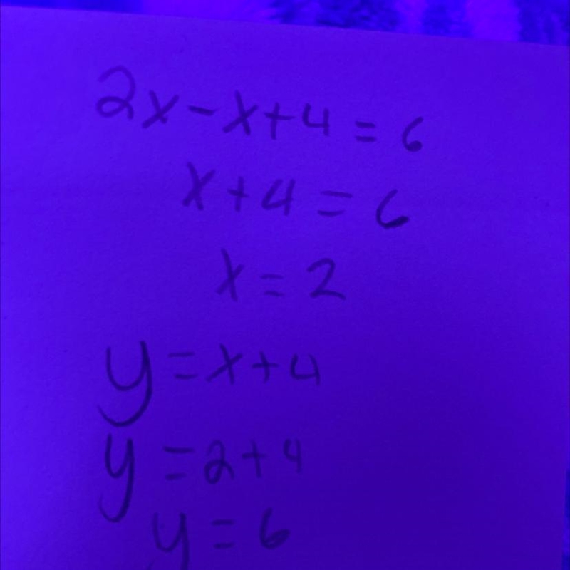 Quickkk please help and how all work y = x +4 2x - y = 6-example-1