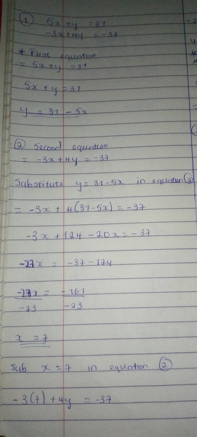 40 POINTS PLEASE HELP (Report if cap) 1. Consider the system of equations 5x + y = 31 -3x-example-1