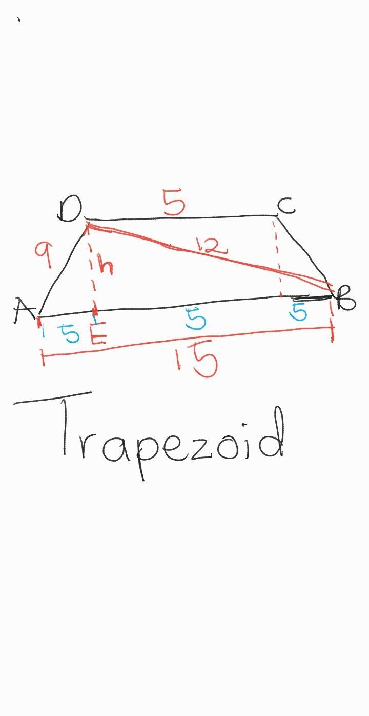 The trapezoid ABCD has bases AB = 15 and CD = 5, thigh AD = 9 and diagonal BD = 12. Find-example-1