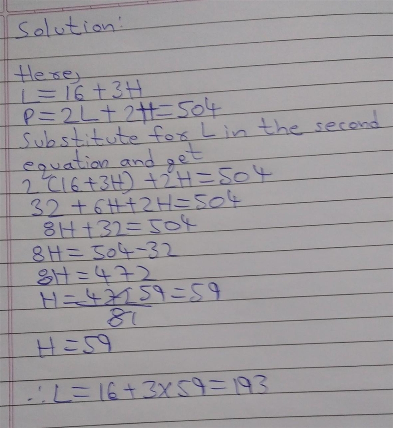 A rectangle has a length of 16 inches more than three times its height. If the perimeter-example-1