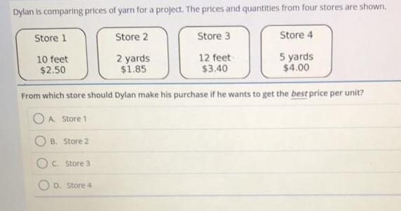 From which store should Dylan make his purchase if he wants to get the best price-example-1