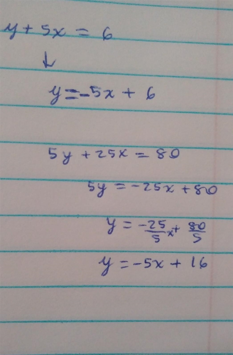 7. State the type of system of equations. y + 5x = 6 5y + 25x = 80-example-1