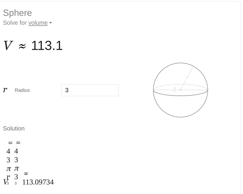 Find the volume of the sphere. r = 3 cm. V= cm^3-example-1