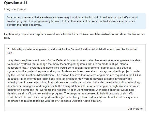 Explain why a systems engineer would work for the Federal Aviation Administration-example-1