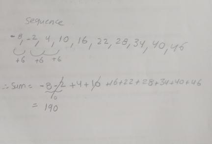 Find the sum of the first 10 terms of the sequence -8, -2, 4, 10, ...-example-1