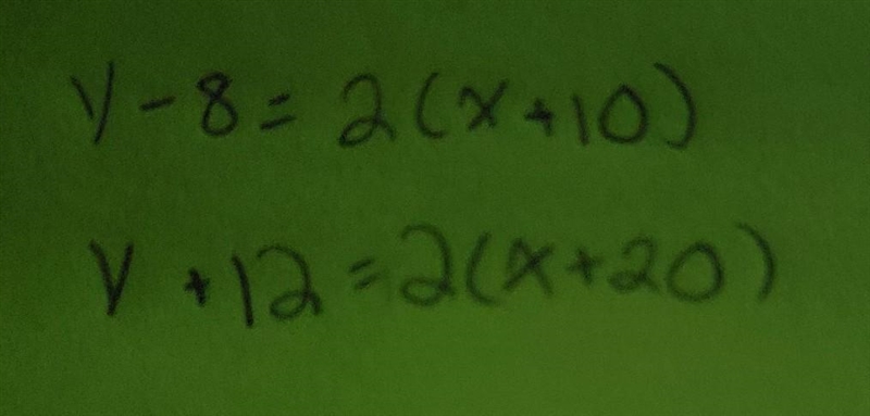 Write an equation in Point-Slope form for a line that passes through the points (-10,8) &amp-example-1