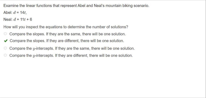 Examine the linear functions that represent Abel and Neal's mountain biking scenario-example-1