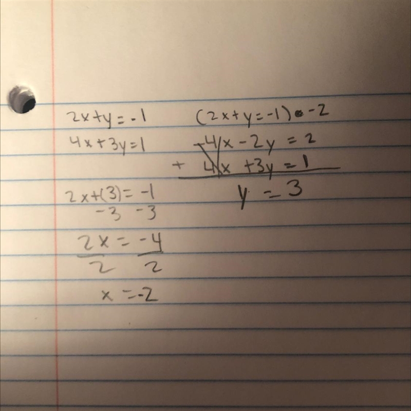 2x+y=-1 4x+3y=1 help-example-1