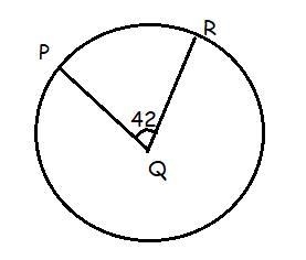 In circle Q with M PQR equals 42 and PQ equals seven units, find the length of arc-example-1