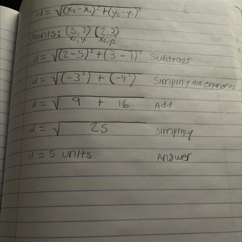 Find the perimeter of the shape with vertices (2, 3), (5, 3) and (5, 7).-example-1