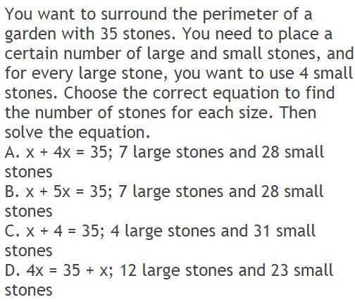 You want to surround the perimeter of a garden with 35 stones. You need to place a-example-1