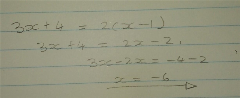 PLS HELP 3x+4 = 2 (x - 1)-example-1