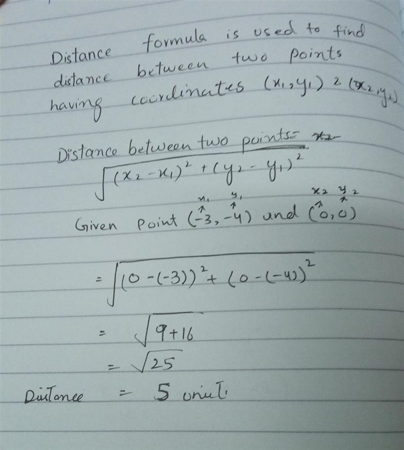 Find the distance between the points given. (-3,-4) and (0,0)-example-1