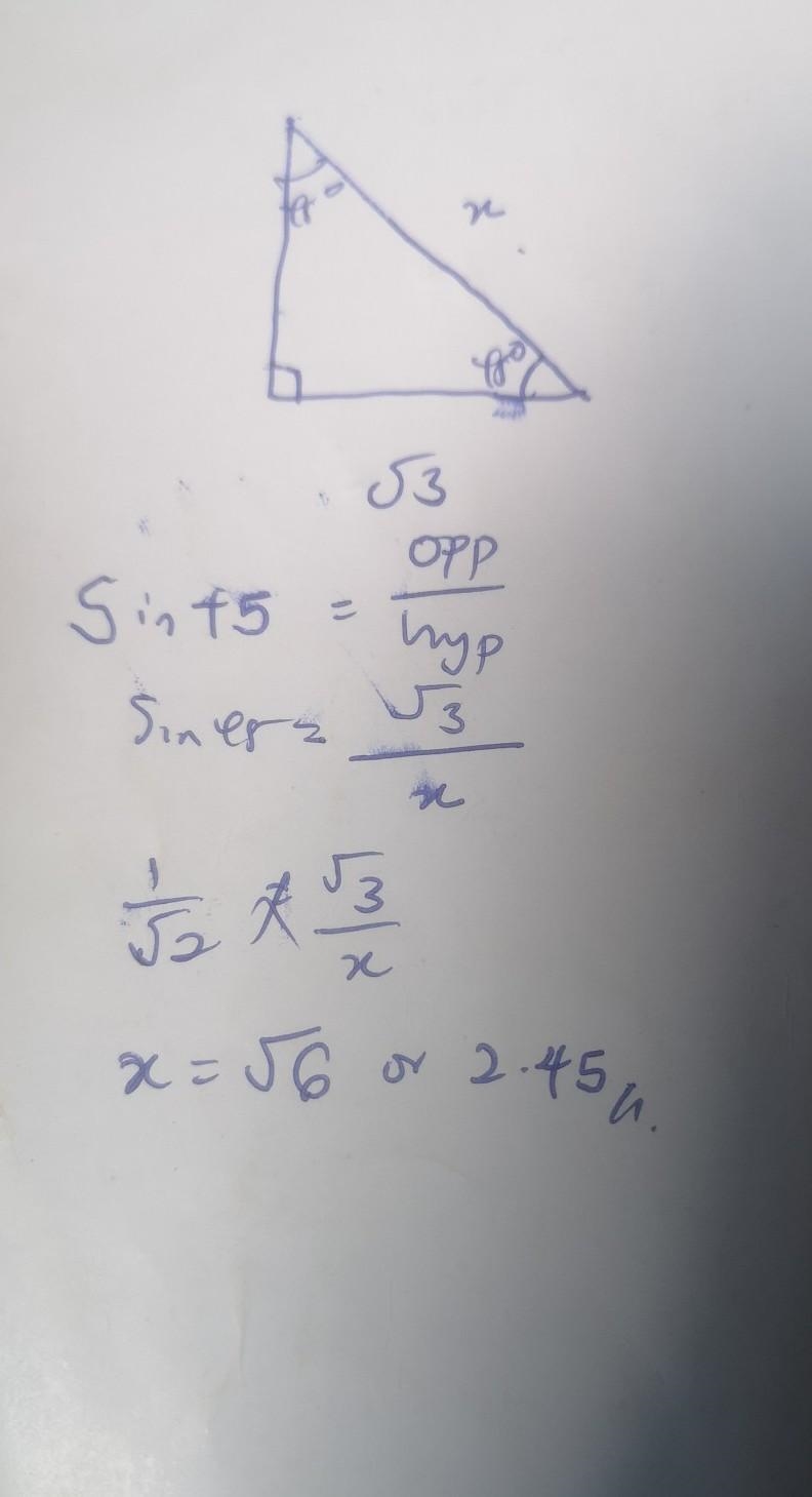 Find the length of side x in simplest radical form with a rational denominator-example-1