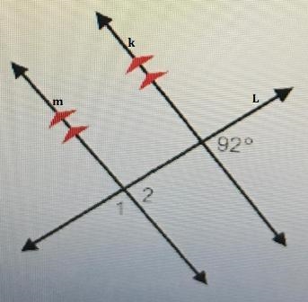 What is the measure of angle 1? 920 2. 86 88° 90° 92°-example-1