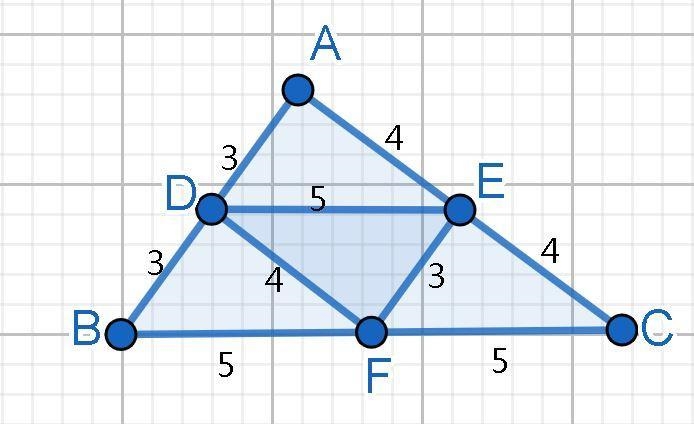 4) The given figure shows ∆ABC. Points D,E and F are the mid-points of sides AB,AC-example-1