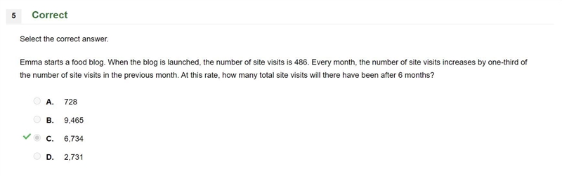 Emma starts a food blog. When the blog is launched, the number of site visits is 486. Every-example-1