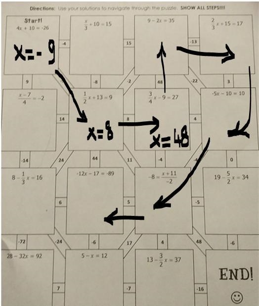 Solve each one step equation, use your answers to navigate through the maze. Show-example-1