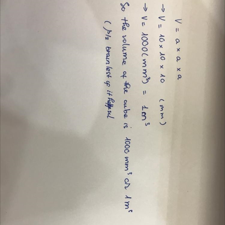 A cube shaped box has a side of length 10mm.What is the volume of the box?-example-1