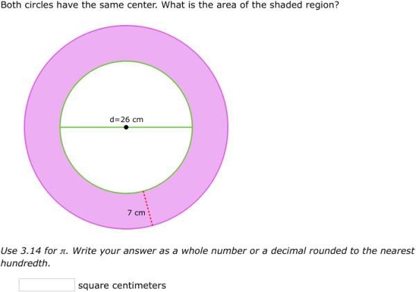 Both circles have the same center. What is the area of the shaded region? r=10 m 7 m-example-1