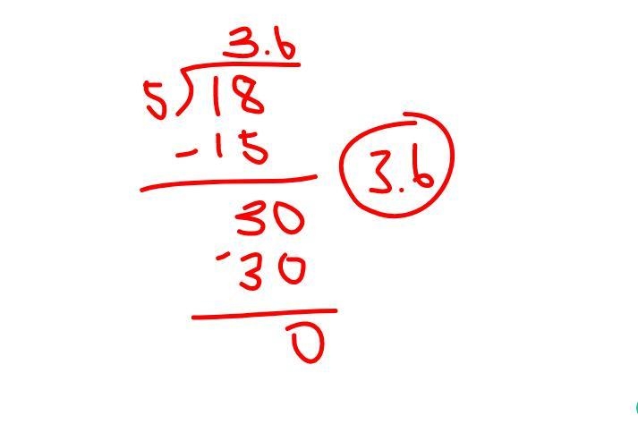 What is 18/5 as a terminating decimal (use long division)-example-1